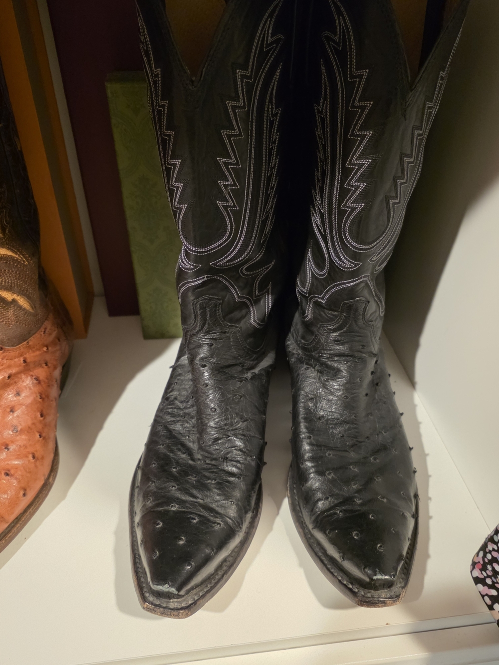 Lucchese Black Ostrich Men's Western Cowboy Boots